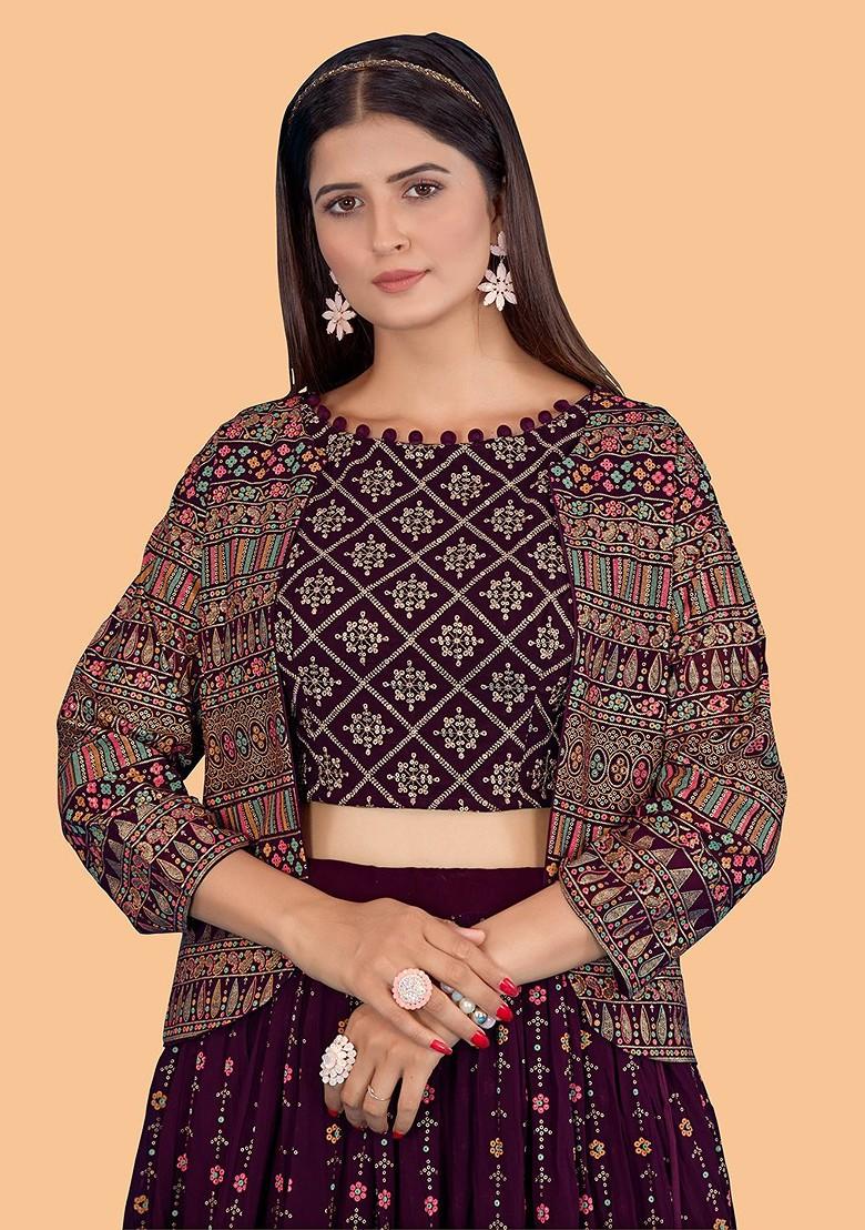 Burgundy Emboridered Blended Lehenga Choli - Indya
