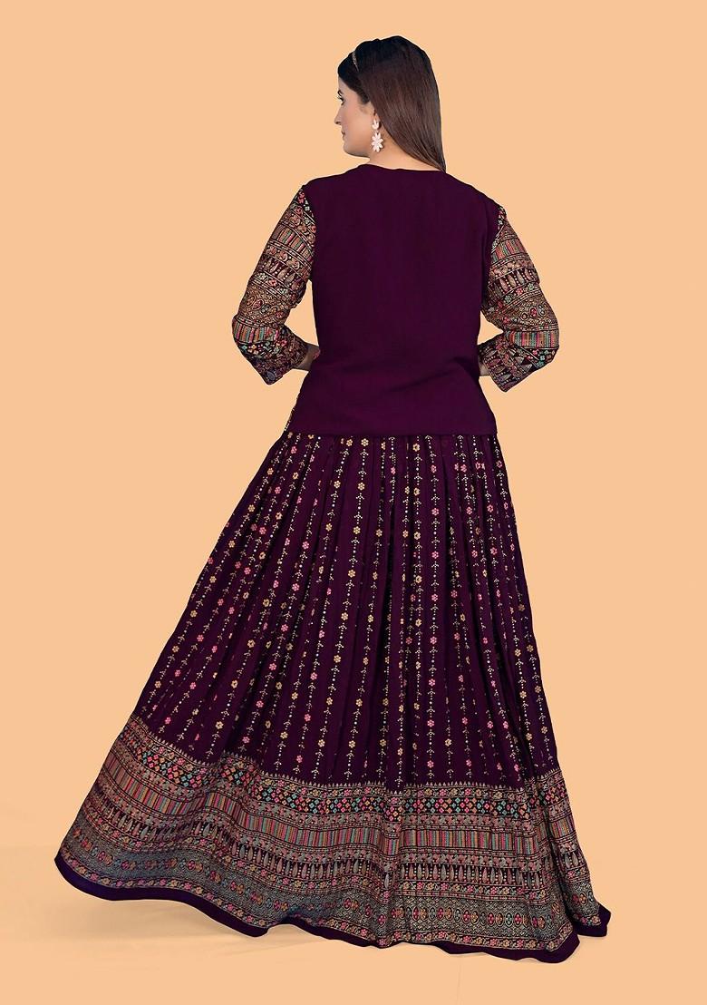 Burgundy Emboridered Blended Lehenga Choli - Indya