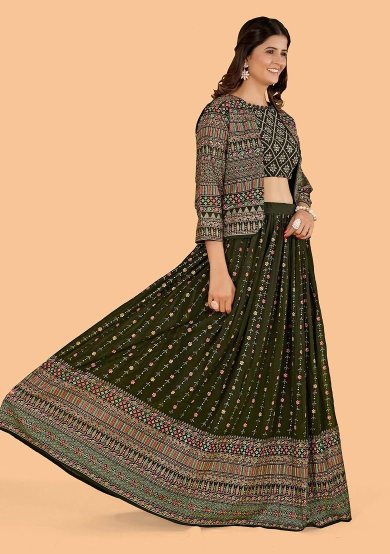 Green Emboridered Blended Lehenga Choli