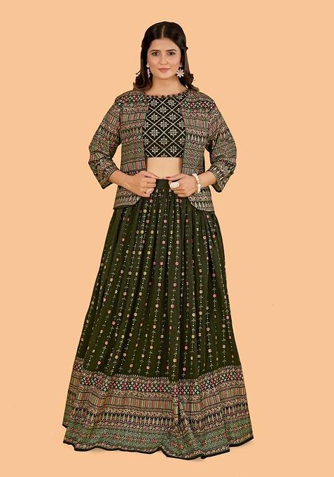 Green Emboridered Blended Lehenga Choli