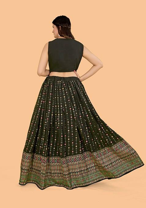 Green Emboridered Blended Lehenga Choli