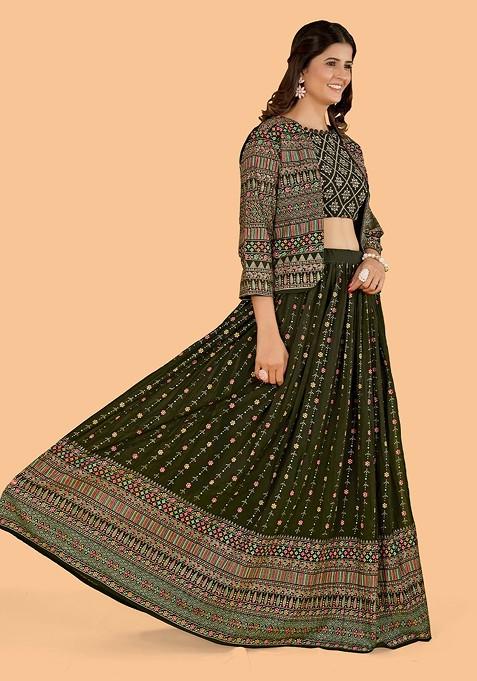 Green Emboridered Blended Lehenga Choli