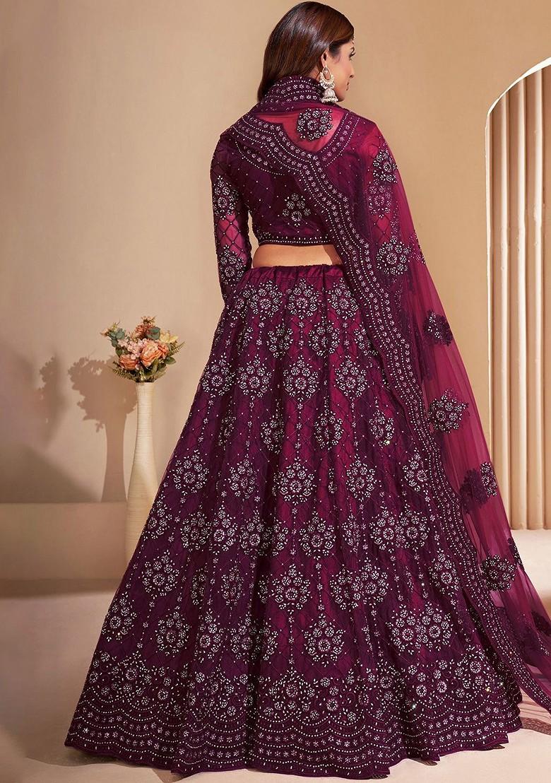 Burgundy Emboridered Blended Lehenga Choli - Indya