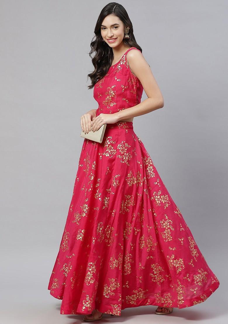 Fuchsia Printed Blended Lehenga Choli