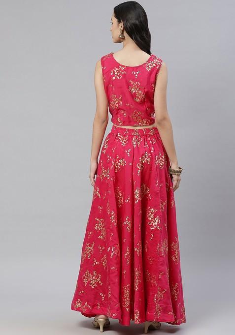 Fuchsia Printed Blended Lehenga Choli