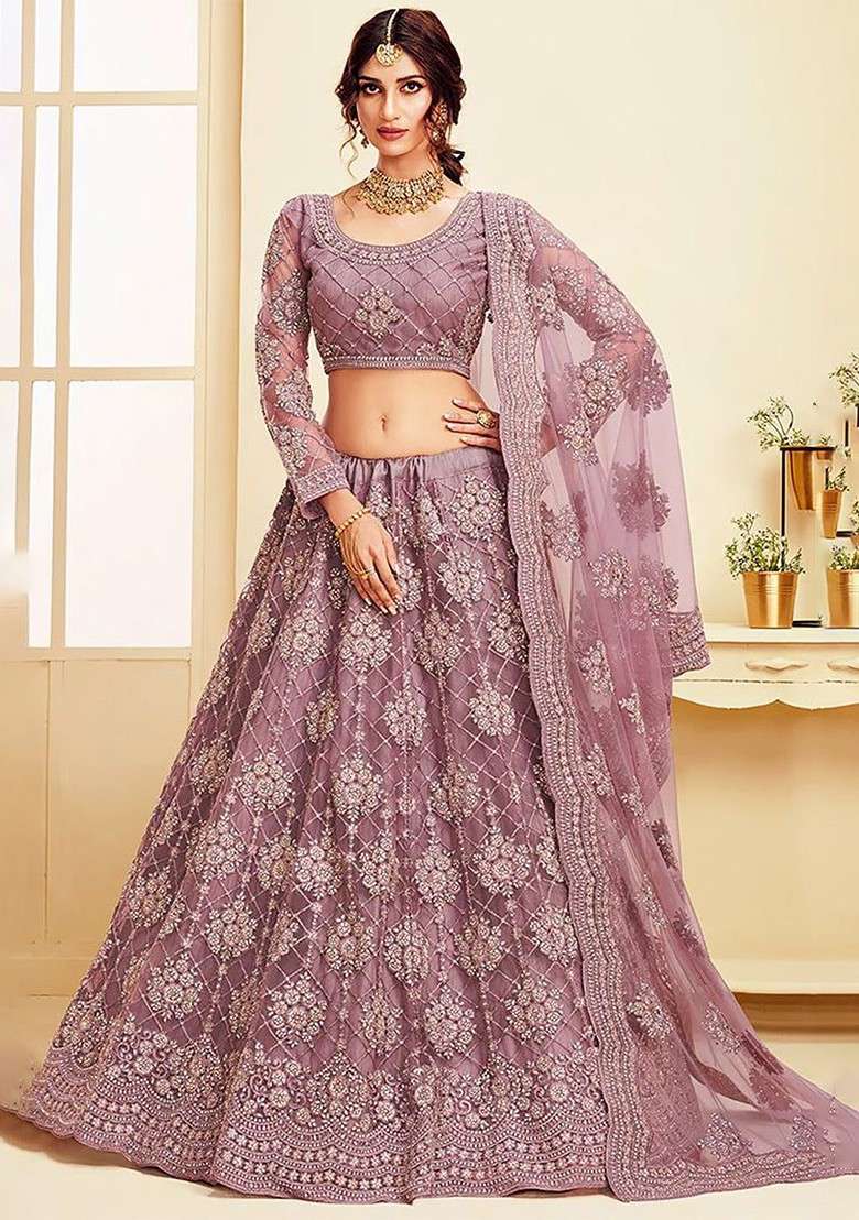 Pink Emboridered Blended Lehenga Choli - Indya