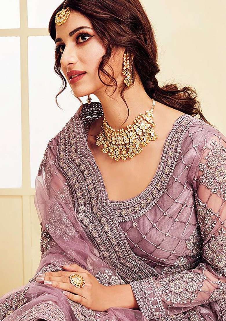 Pink Emboridered Blended Lehenga Choli - Indya