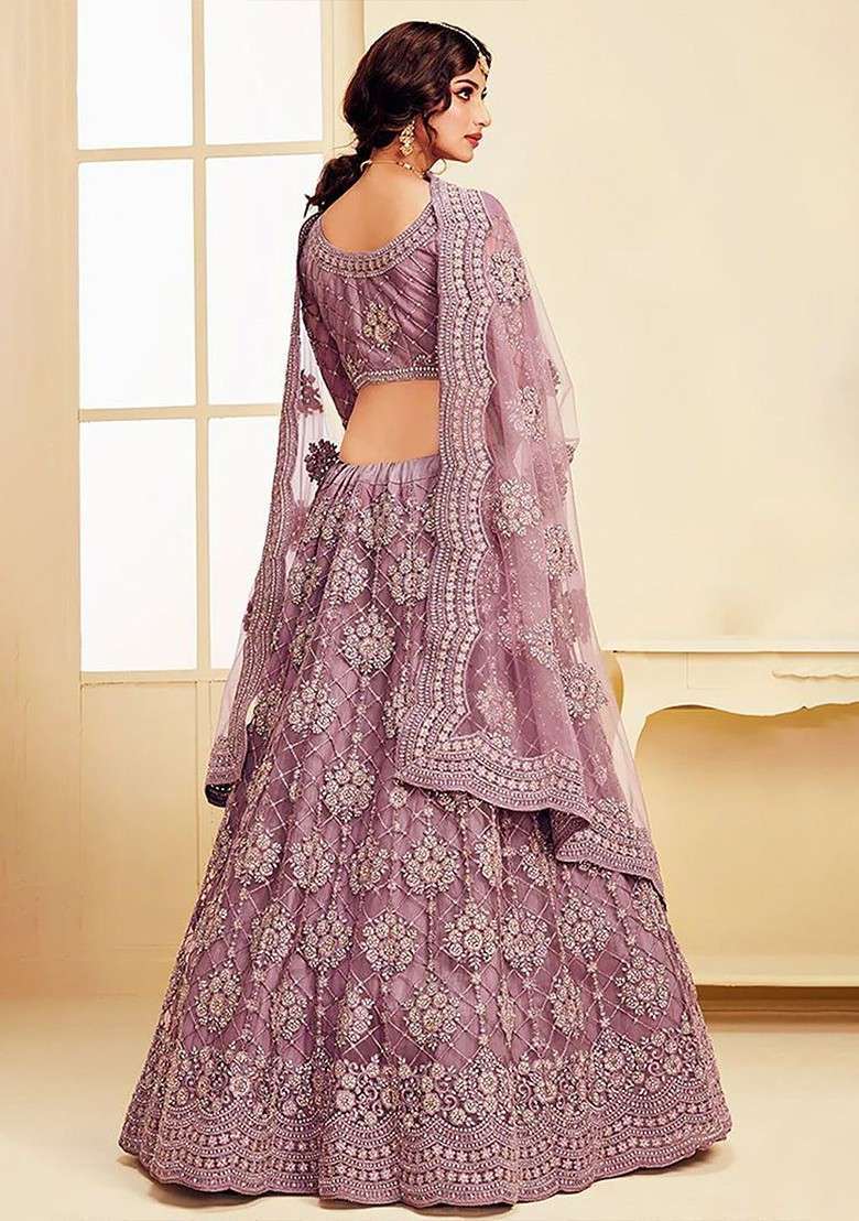 Pink Emboridered Blended Lehenga Choli - Indya