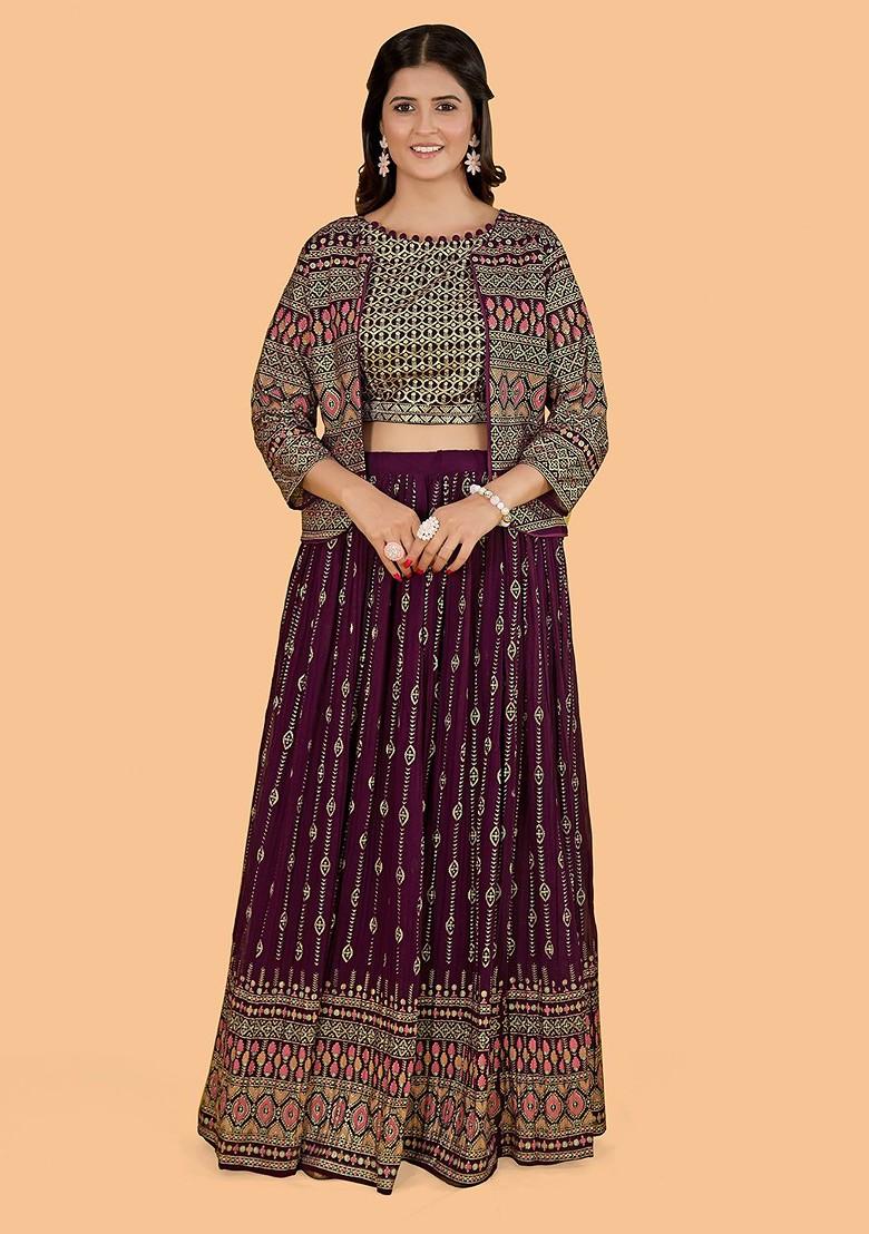Burgundy Emboridered Blended Lehenga Choli