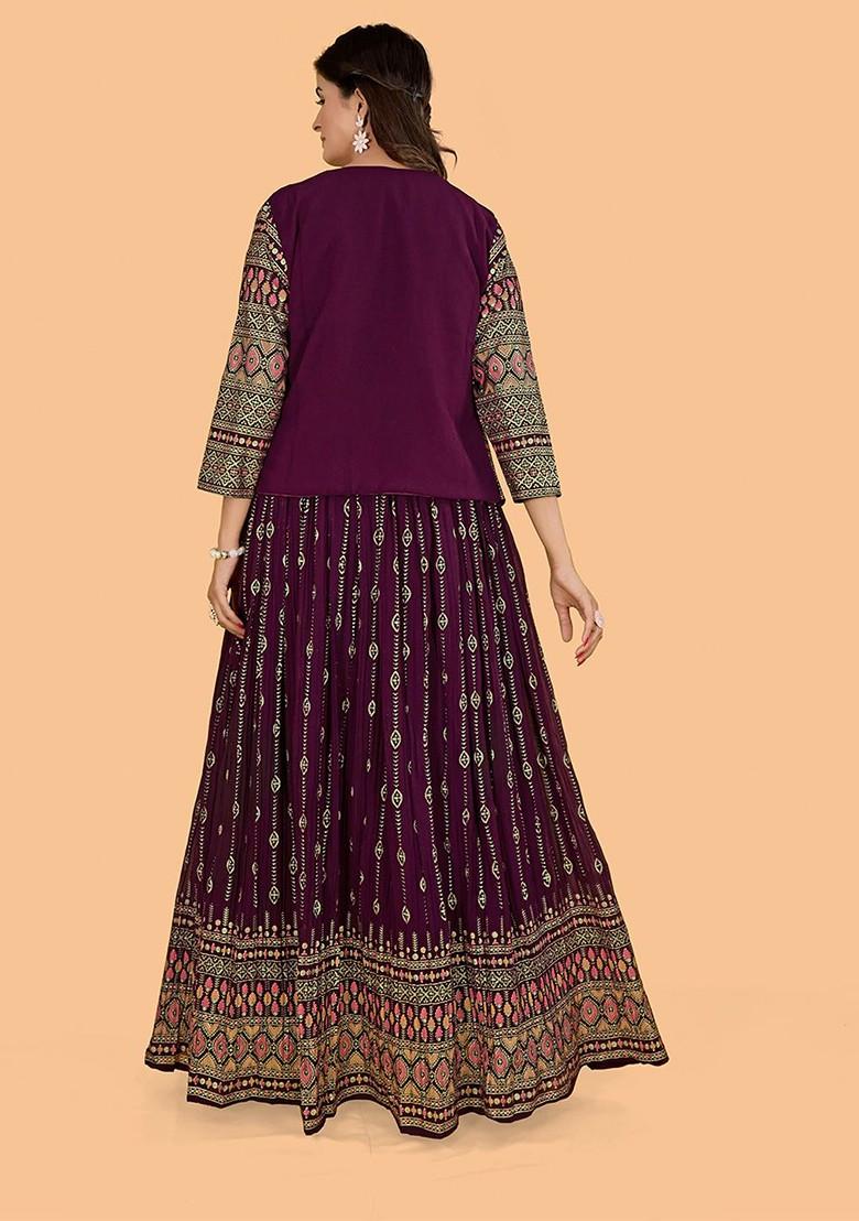 Burgundy Emboridered Blended Lehenga Choli - Indya