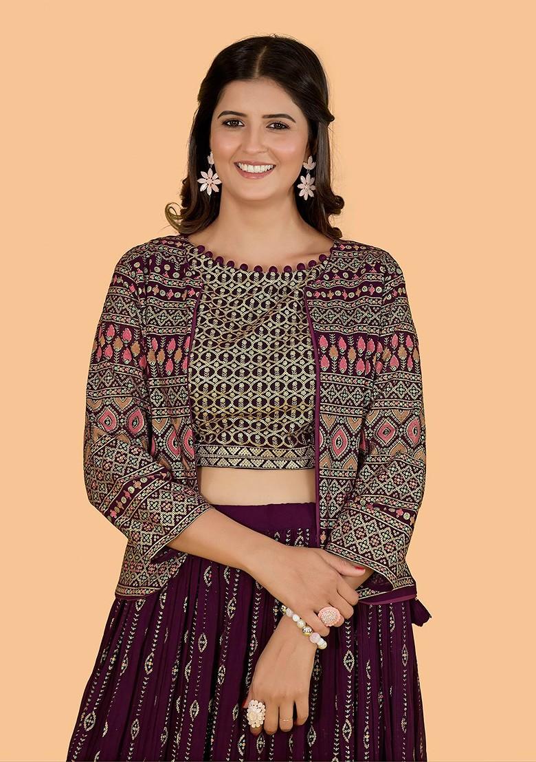 Burgundy Emboridered Blended Lehenga Choli
