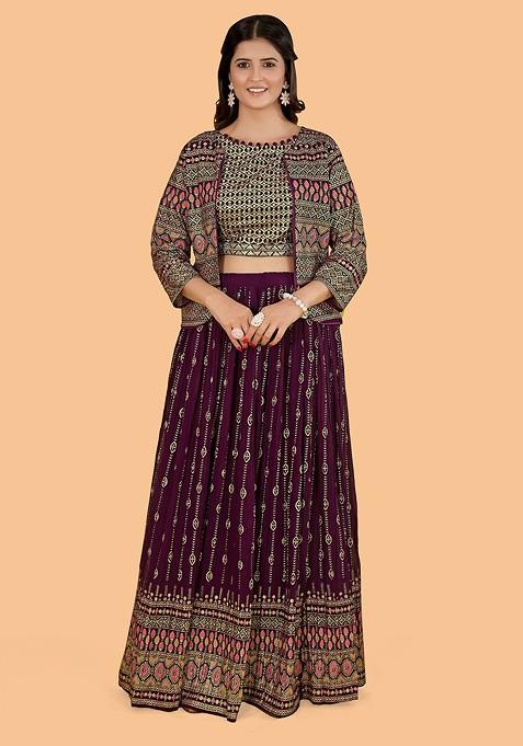 Burgundy Emboridered Blended Lehenga Choli