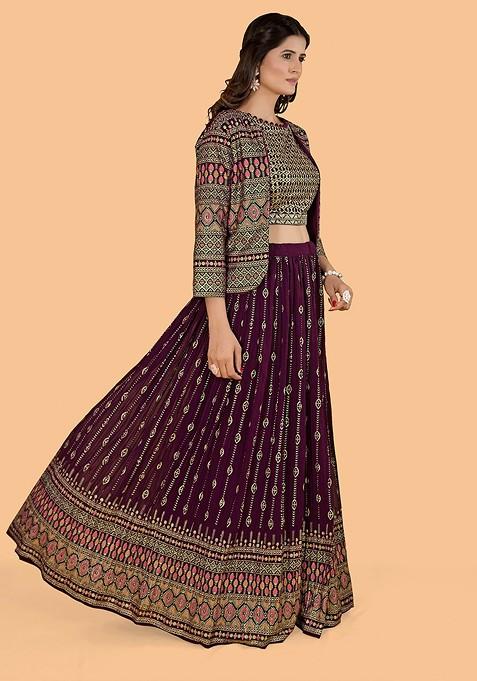 Burgundy Emboridered Blended Lehenga Choli