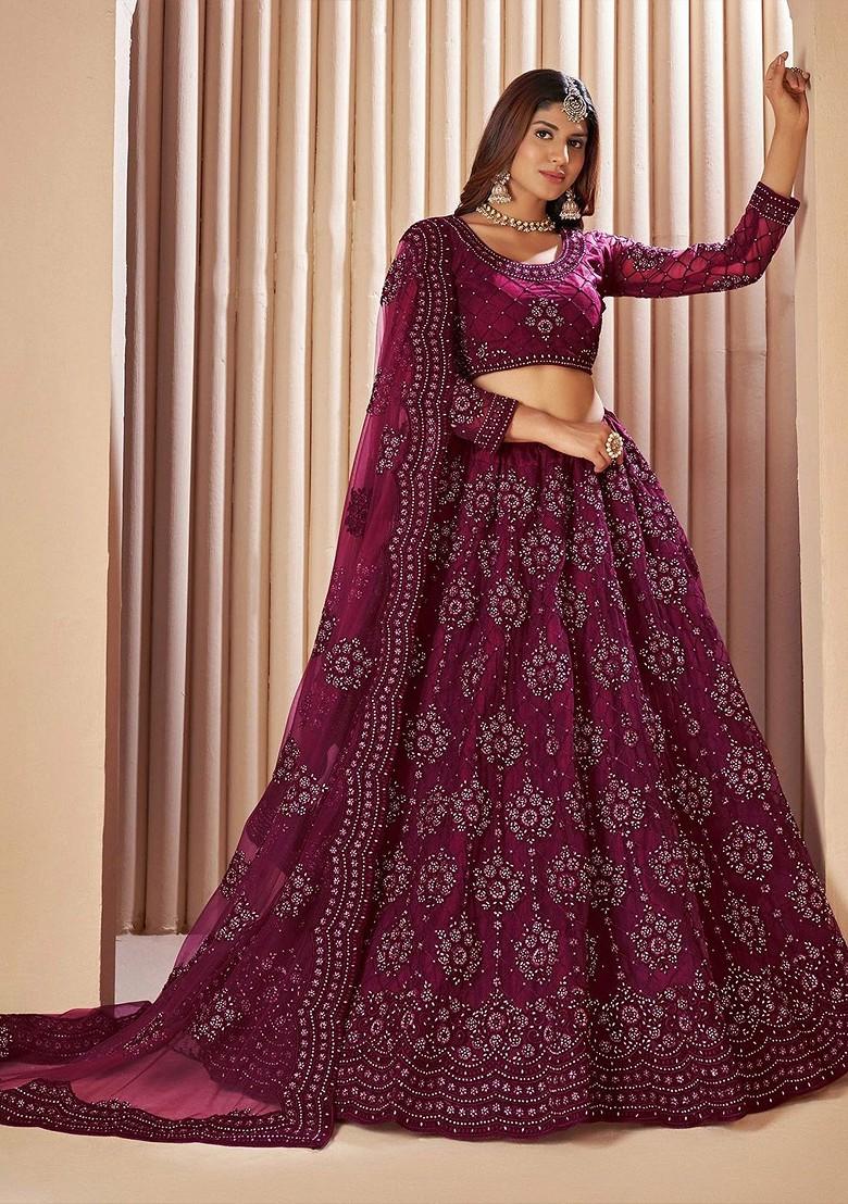Burgundy Emboridered Blended Lehenga Choli - Indya