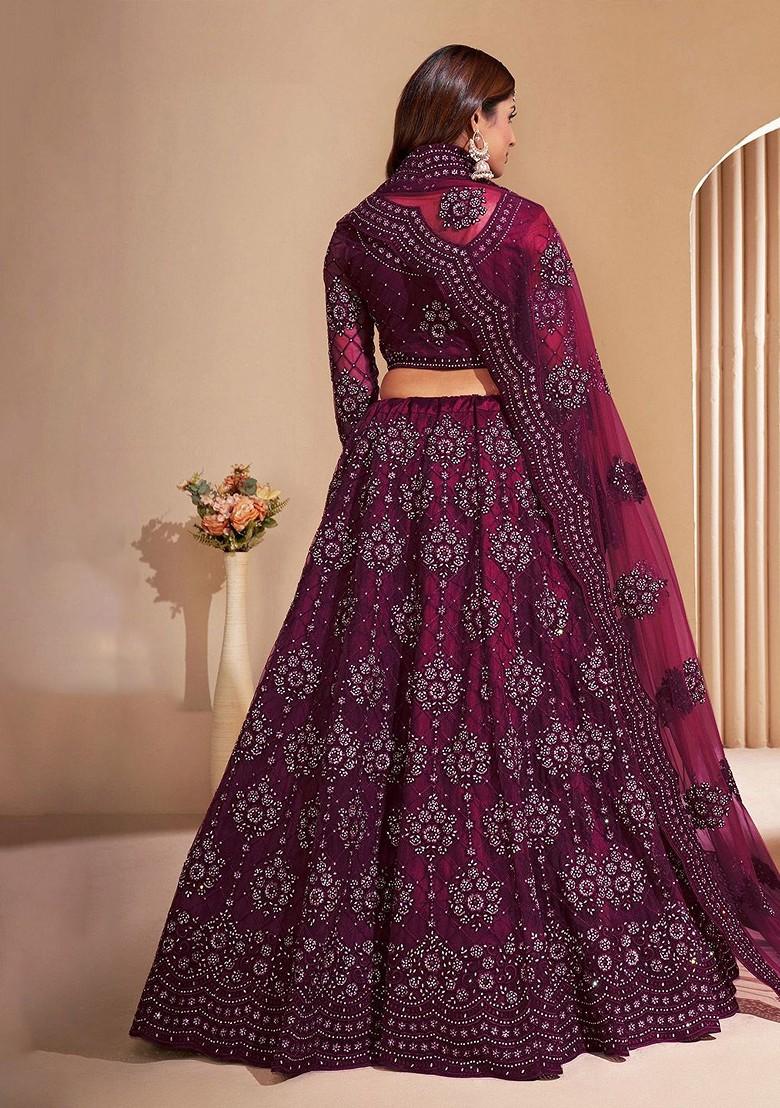 Burgundy Emboridered Blended Lehenga Choli - Indya