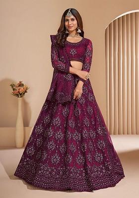 Burgundy Emboridered Blended Lehenga Choli