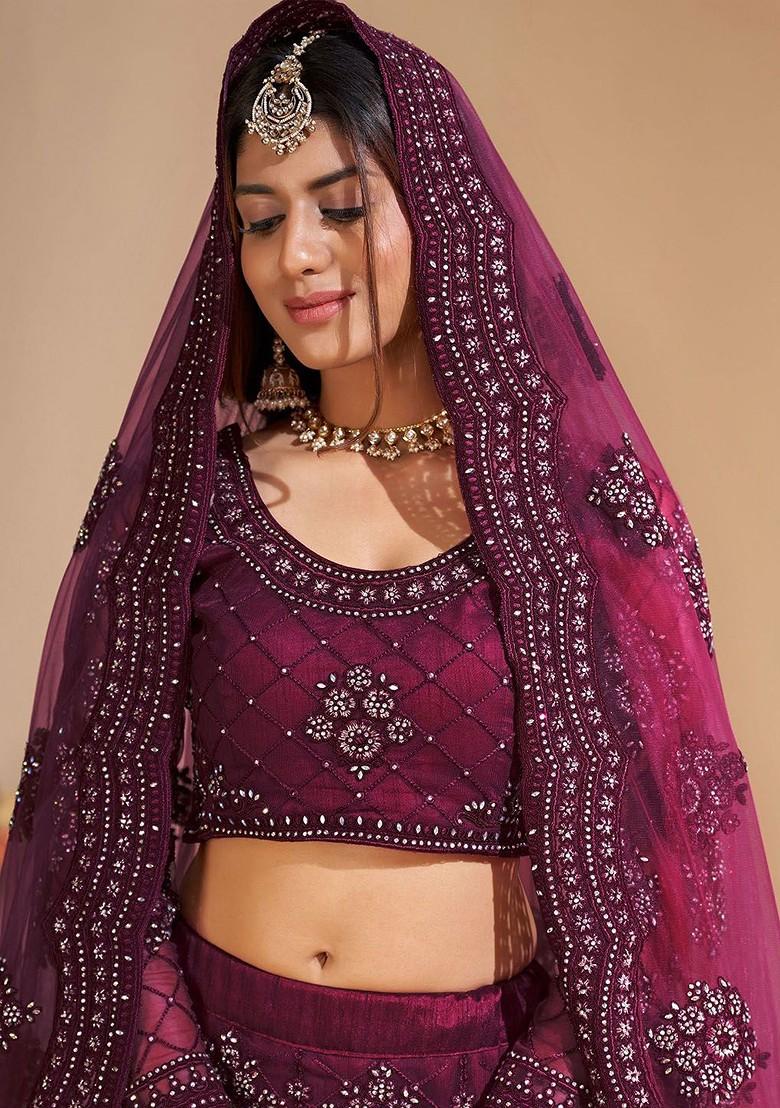 Burgundy Emboridered Blended Lehenga Choli - Indya
