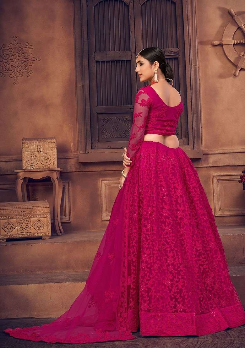 Pink Emboridered Blended Lehenga Choli - Indya