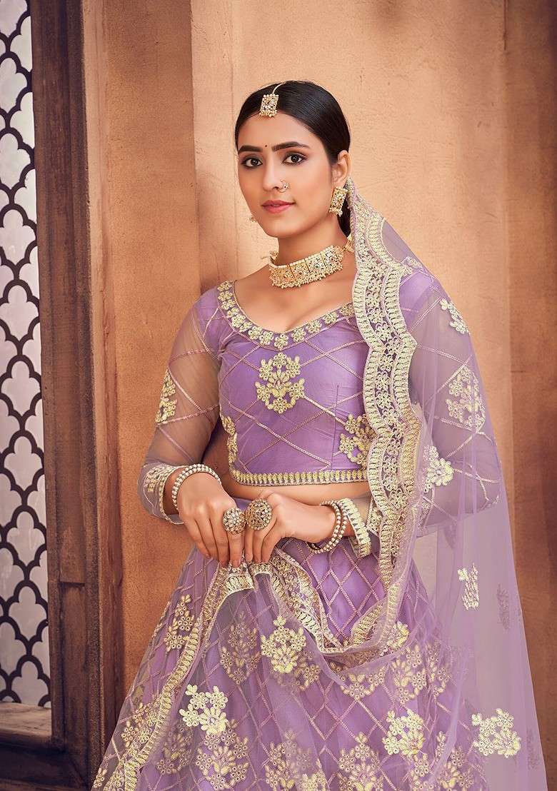 Purple Emboridered Blended Lehenga Choli - Indya