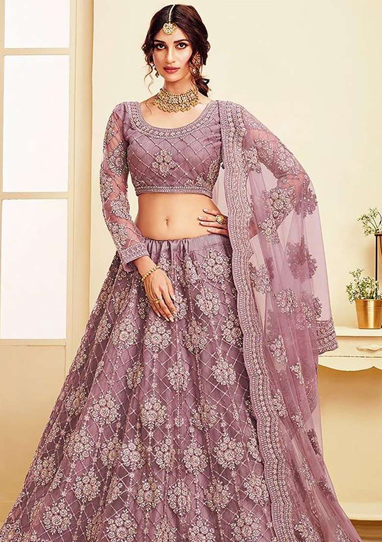Pink Emboridered Blended Lehenga Choli - Indya