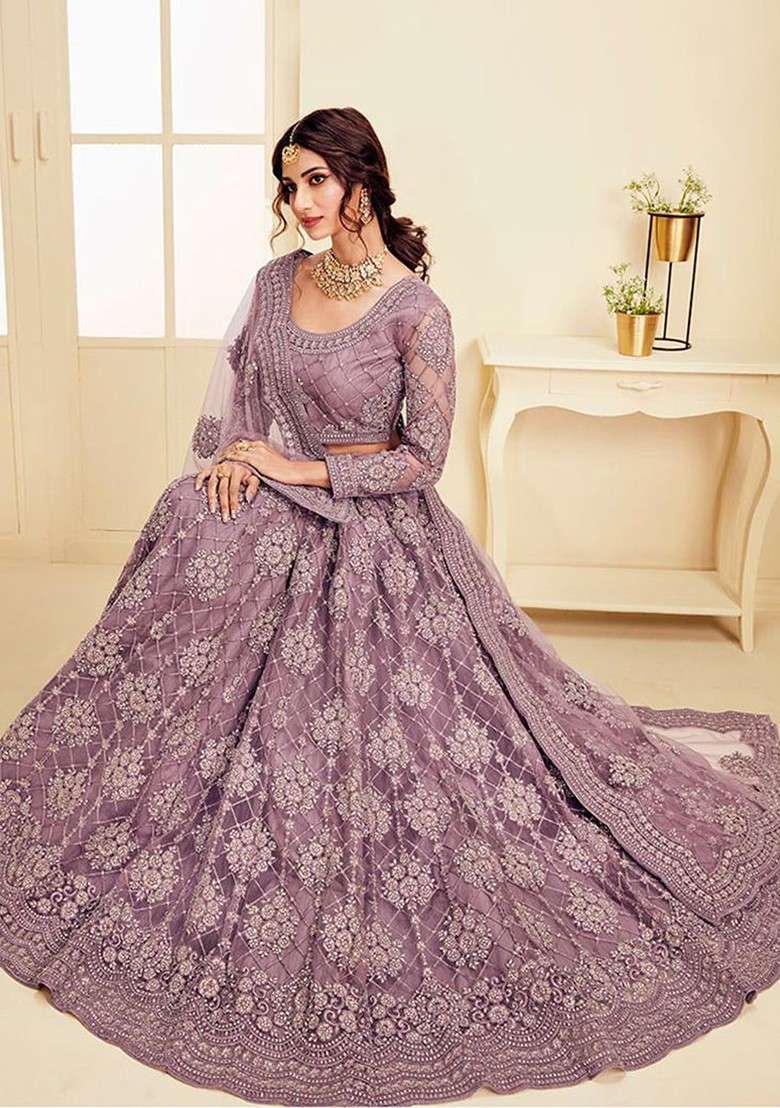 Pink Emboridered Blended Lehenga Choli - Indya