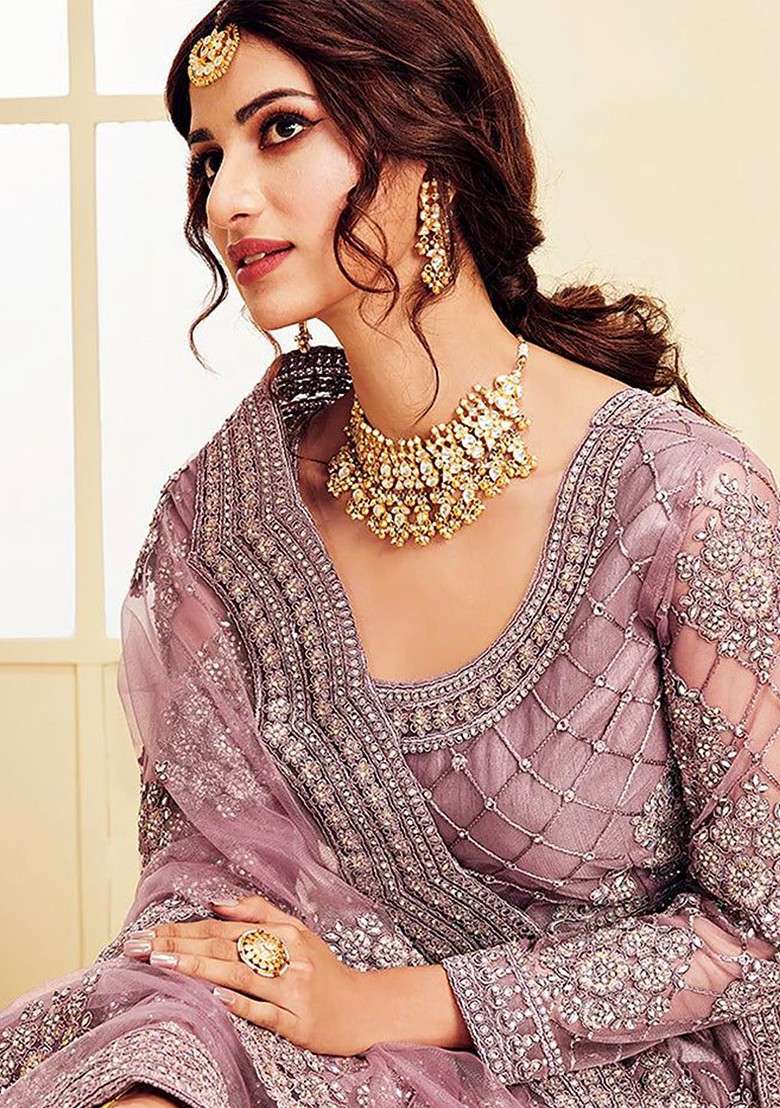 Pink Emboridered Blended Lehenga Choli - Indya