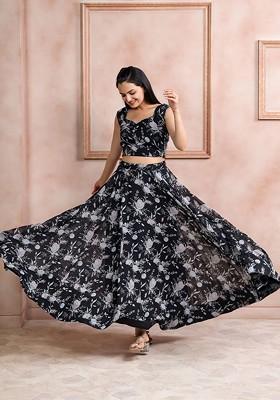 Black Printed Blended Lehenga Choli