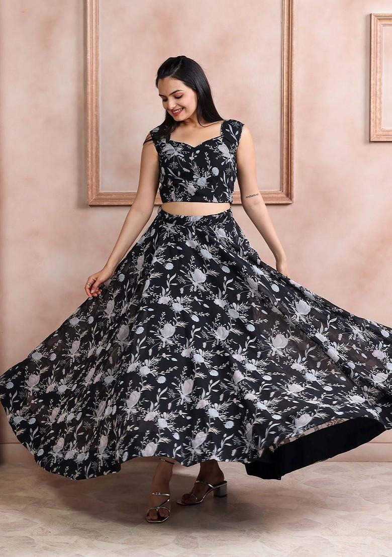 Black Printed Blended Lehenga Choli
