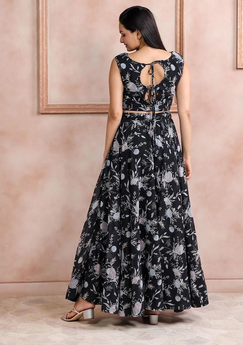 Black Printed Blended Lehenga Choli