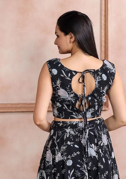 Black Printed Blended Lehenga Choli