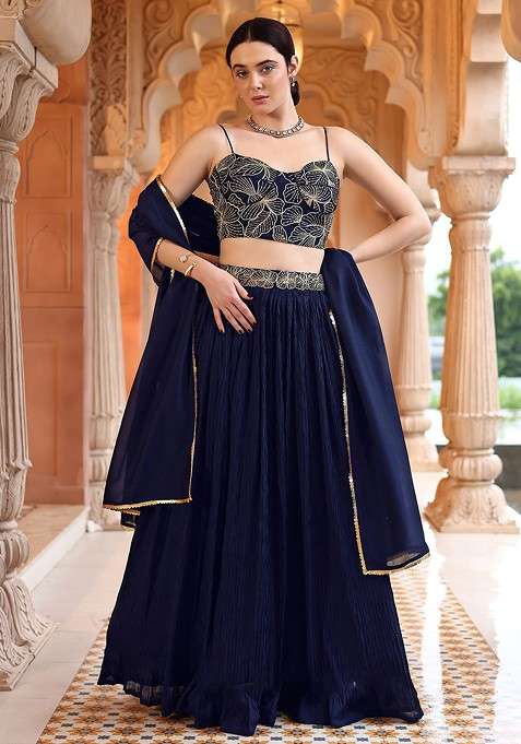 Navy Blue Emboridered Blended Lehenga Choli