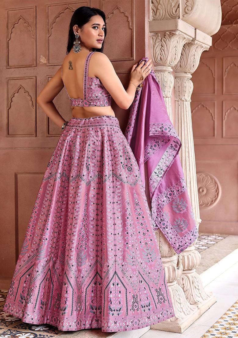 Pink Emboridered Blended Lehenga Choli - Indya