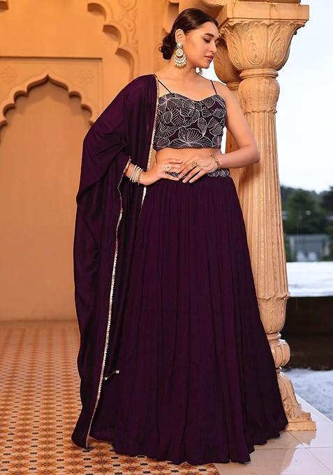 Burgundy Emboridered Blended Lehenga Choli — view on Indya