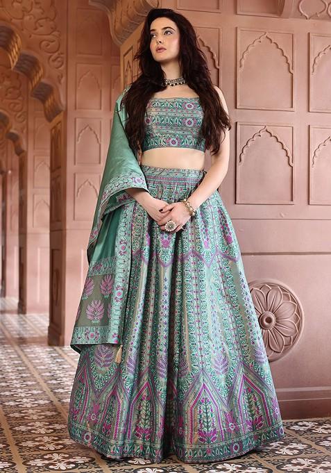 Sea Green Emboridered Blended Lehenga Choli — view on Indya