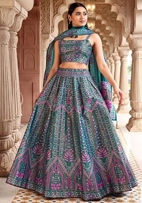 Turquoise Blue Emboridered Blended Lehenga Choli