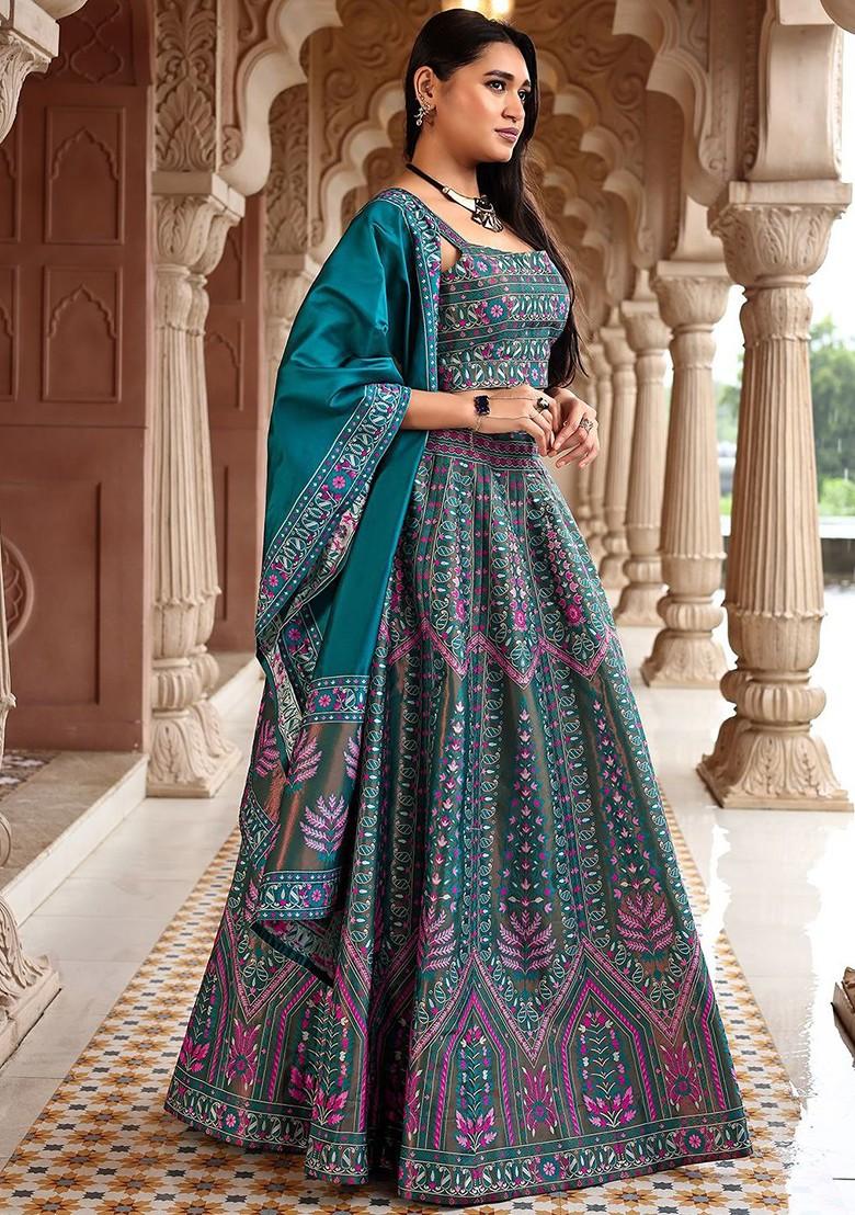 Turquoise Blue Emboridered Blended Lehenga Choli - Indya