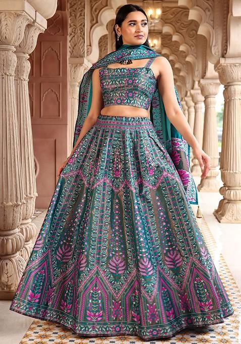 Turquoise Blue Emboridered Blended Lehenga Choli — view on Indya