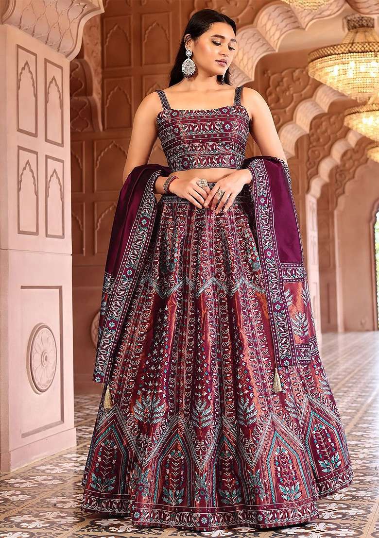 Maroon Emboridered Blended Lehenga Choli - Indya