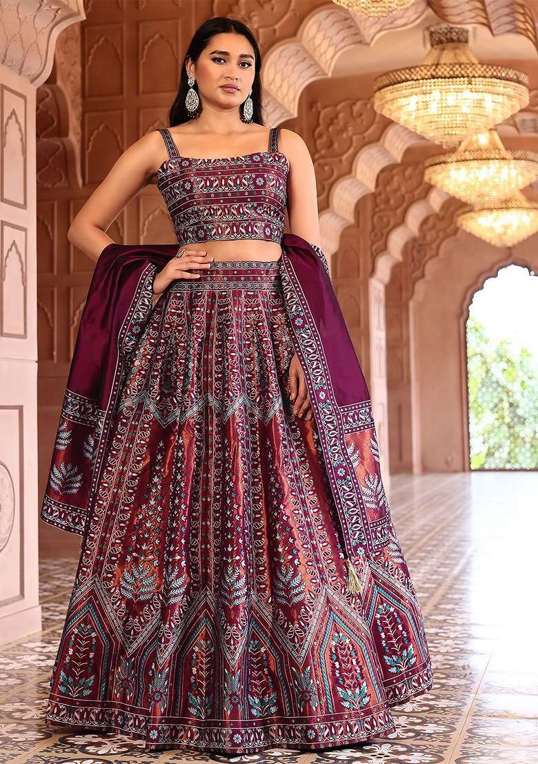 Maroon Emboridered Blended Lehenga Choli - Indya