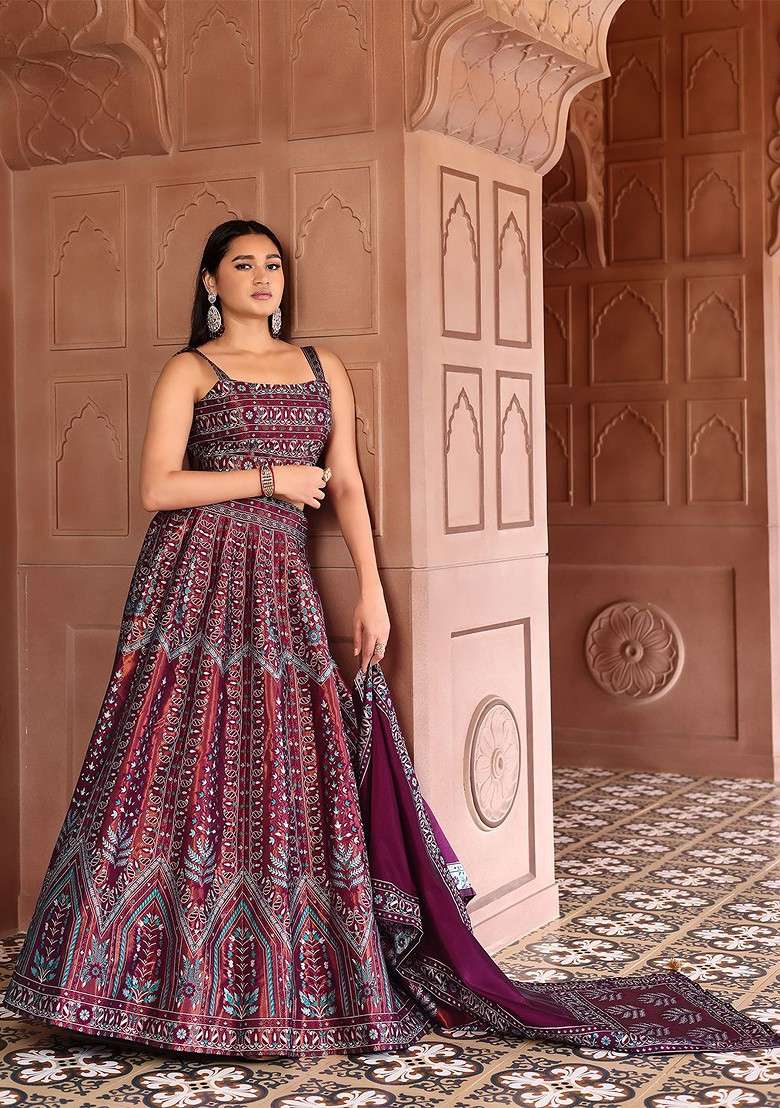 Maroon Emboridered Blended Lehenga Choli - Indya