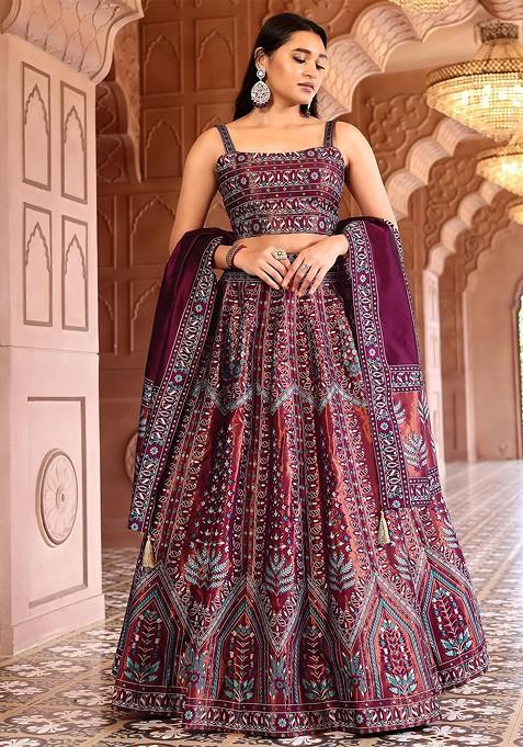 Maroon Emboridered Blended Lehenga Choli
