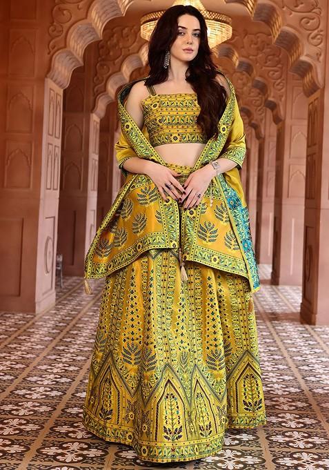 Lime Green Emboridered Blended Lehenga Choli — view on Indya