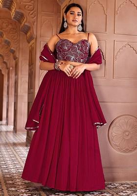 Red Emboridered Blended Lehenga Choli