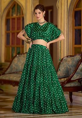 Green Printed Blended Lehenga Choli