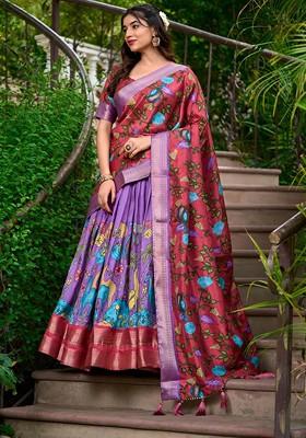 Purple Printed Blended Lehenga Choli