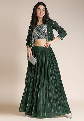Olive Emboridered Blended Lehenga Choli