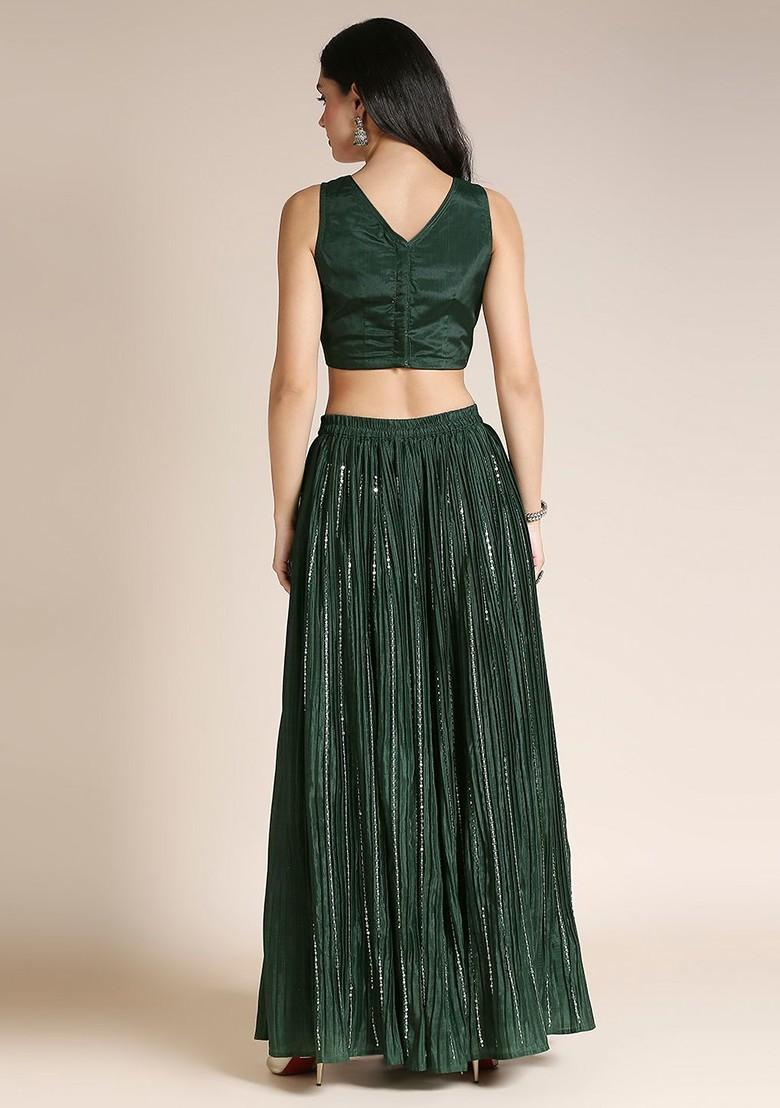 Olive Emboridered Blended Lehenga Choli - Indya