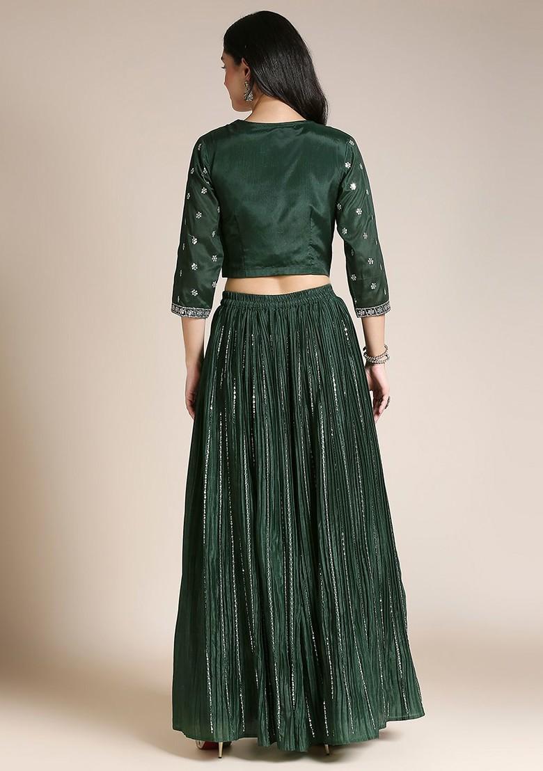 Olive Emboridered Blended Lehenga Choli - Indya