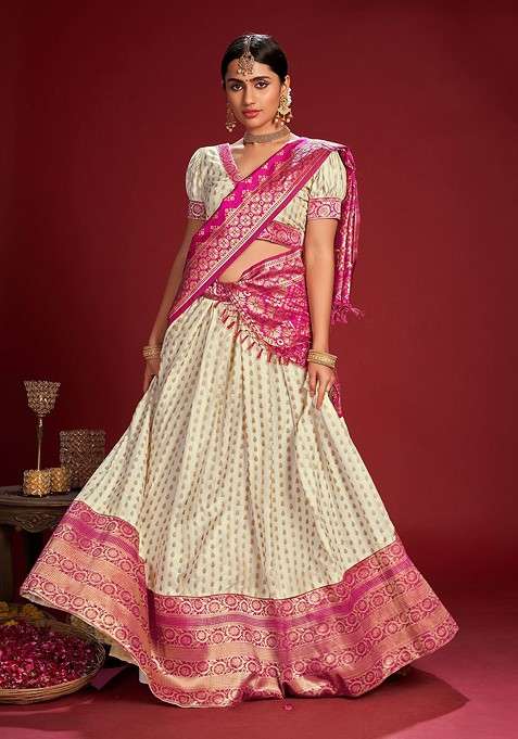 White Woven Design Blended Lehenga Choli