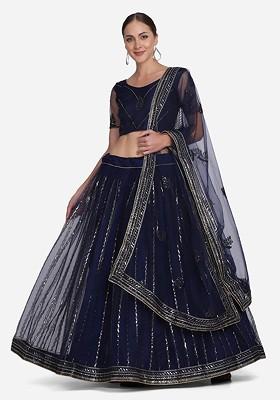 Navy Blue Emboridered Blended Lehenga Choli